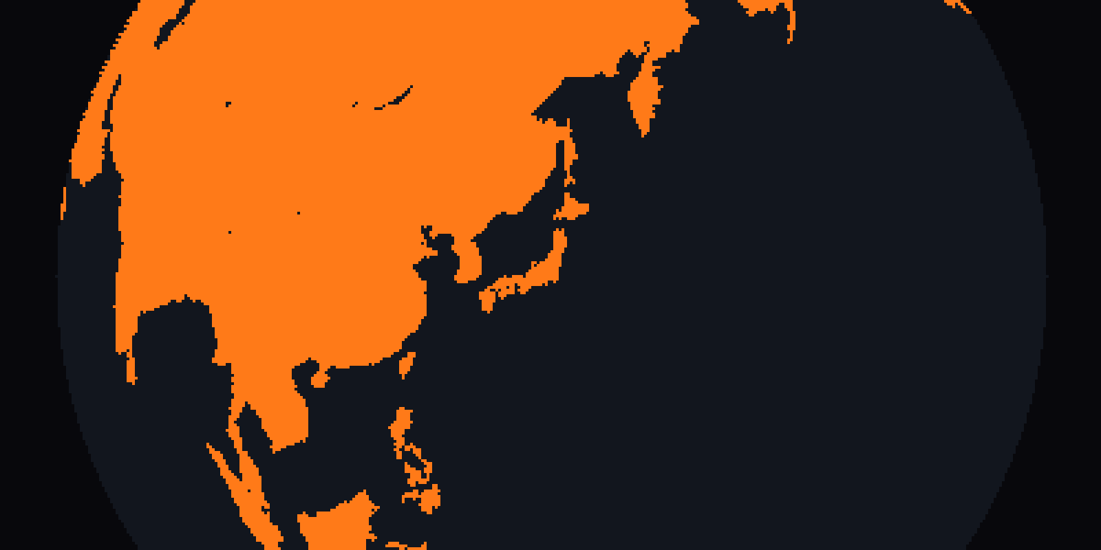 Pixel-art globe centered on Tokyo